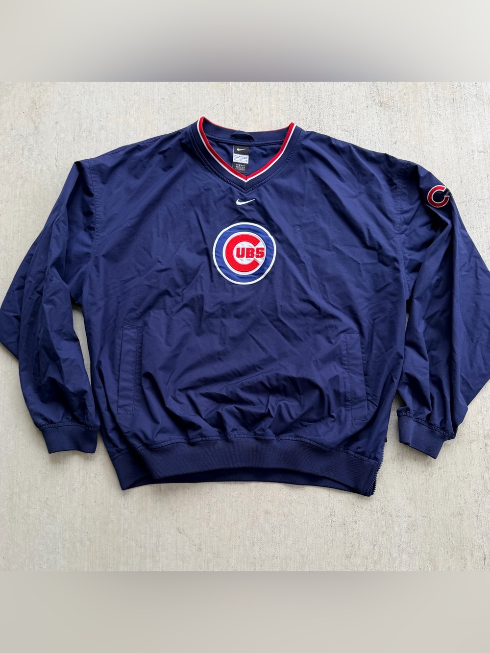 Vintage Chicago Cubs V Neck Windbreaker Pullover Nike Center Swoosh Size XL MLB